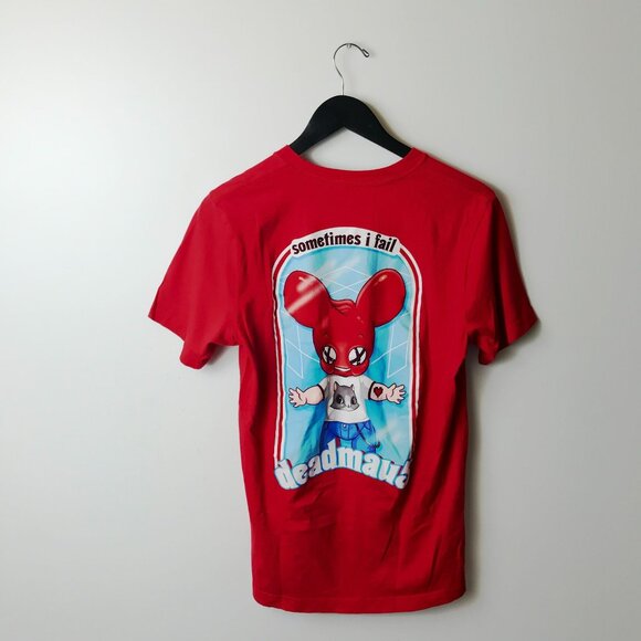 Deadmau5 DJ T Shirt Red Medium M Graphic Tee Short Sleeve 100% Cotton Solid Logo - Picture 12 of 15
